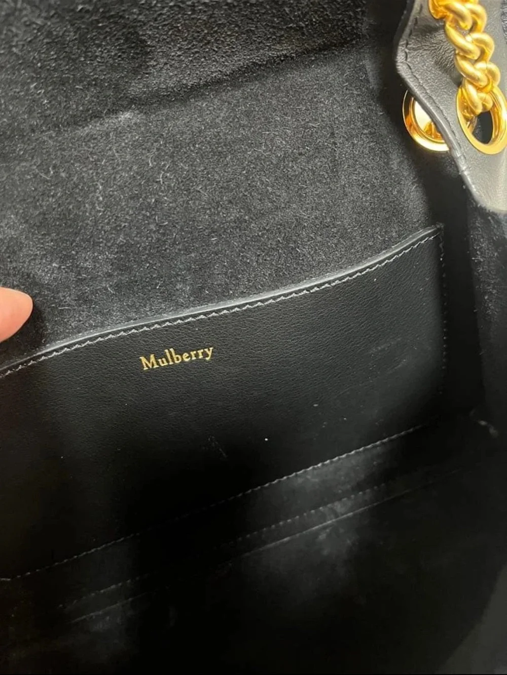 Mulberry Black Leather Satchel with Gold Chain and Turn-Lock